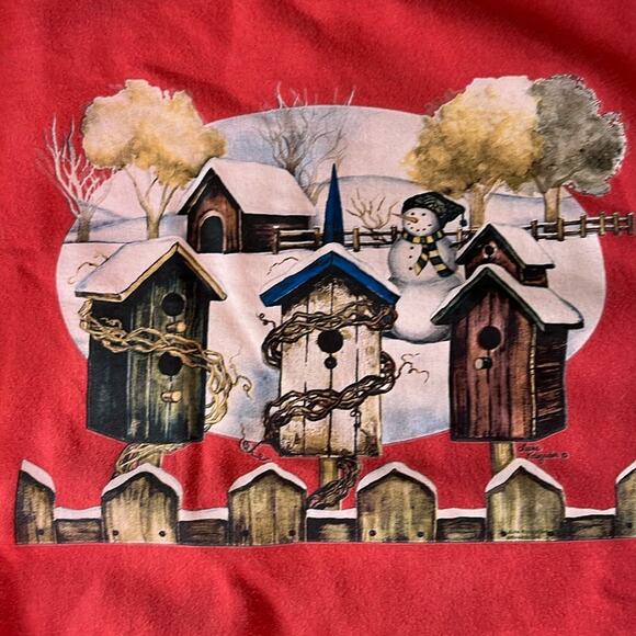 Vintage Snowman Birdhouse Winter Scene Crewneck Sweatshirt Size XL - Picture 2 of 6